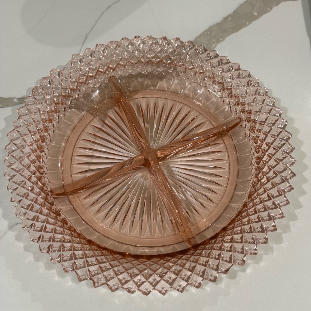 Vintage Miss America Pink Depression Glass 4-Part Relish Dish 8”